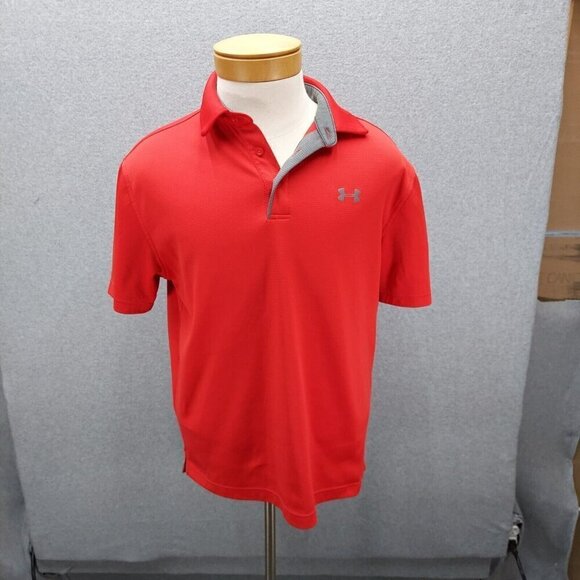 Under Armour Mens  Heatgear Loose Polo Shirt Size Large Red  Grey Accent - Picture 1 of 8